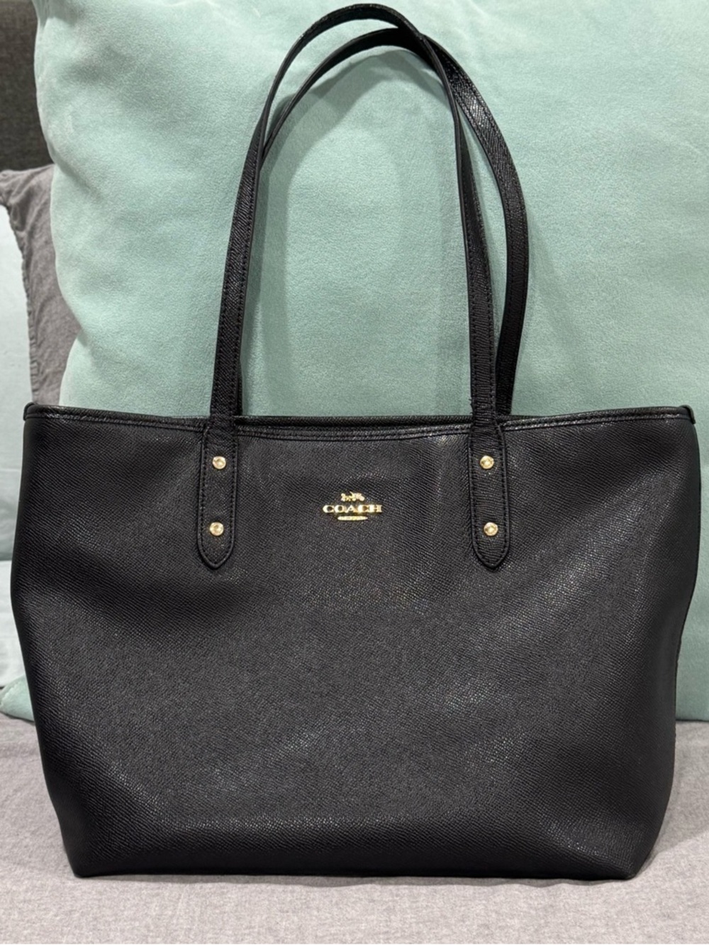 COACH Black Saffiano Leather City Tote Bag -